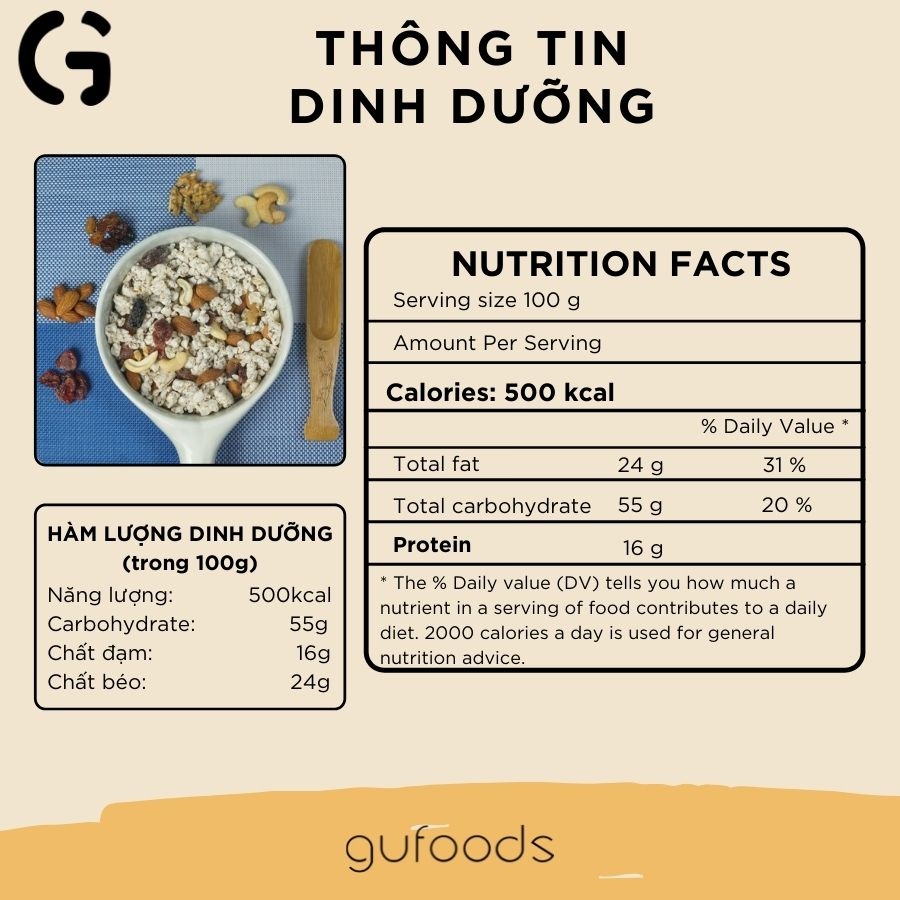 Granola siêu hạt dinh dưỡng mix gạo lứt ăn kiêng GUfoods - Lành mạnh, Thơm ngon, Tốt cho sức khoẻ