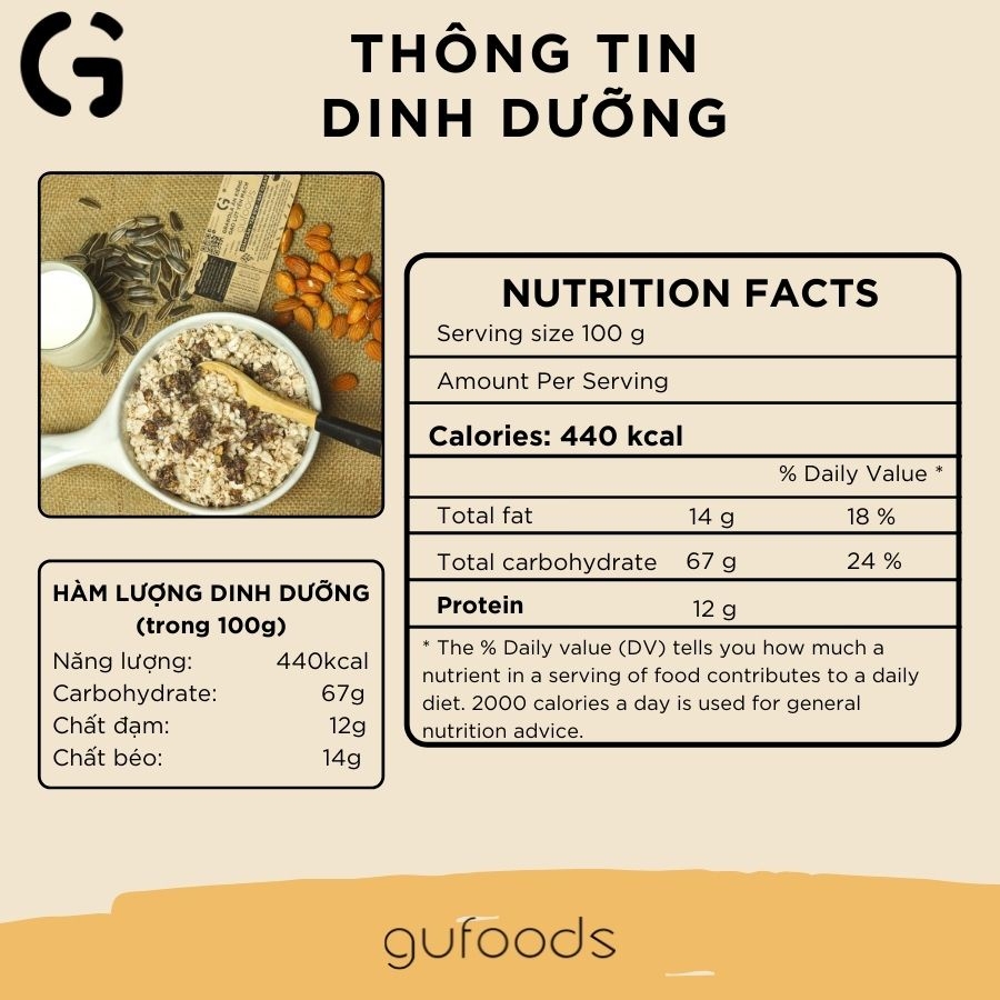 Granola ăn kiêng gạo lứt yến mạch GUfoods - Vị ngũ cốc - Giảm Cân, Tập Gym, Eat Clean